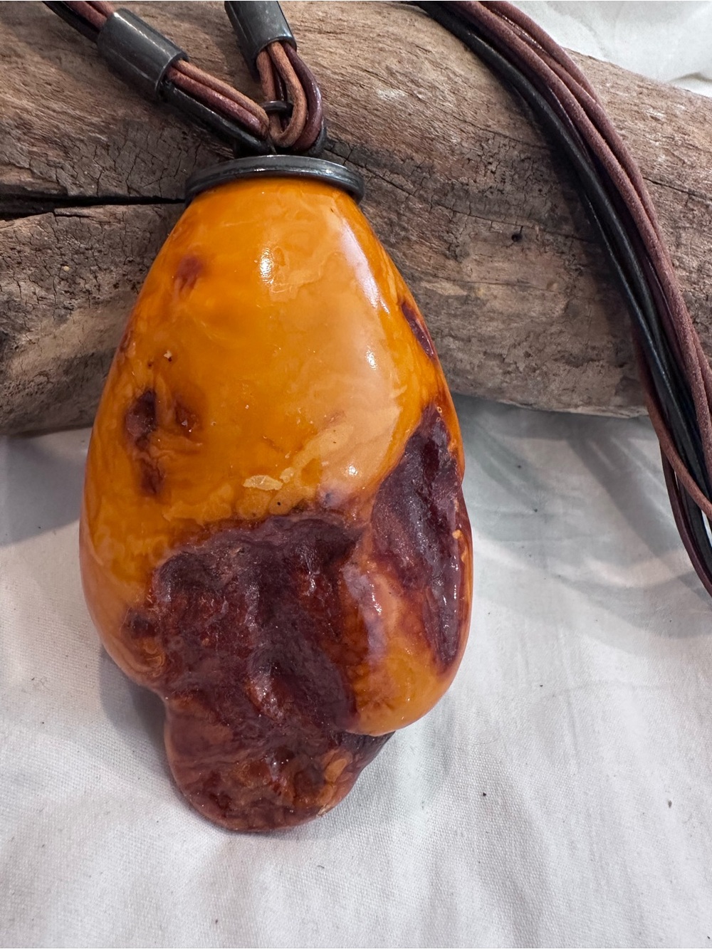 Baltic Raw Polished -Two Tone Natural Resin Pendant Necklace - Picture 2 of 8